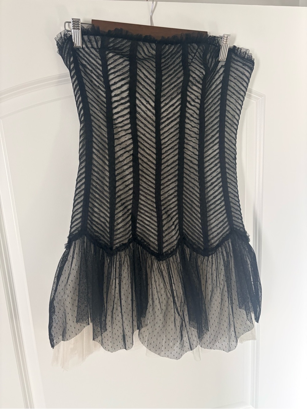 Forever 21 Black Strapless Mesh Mini Dress with Ruffle Hem